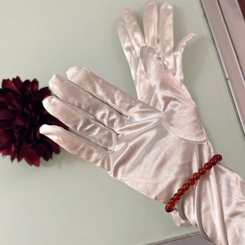 Elegant White Satin Gloves